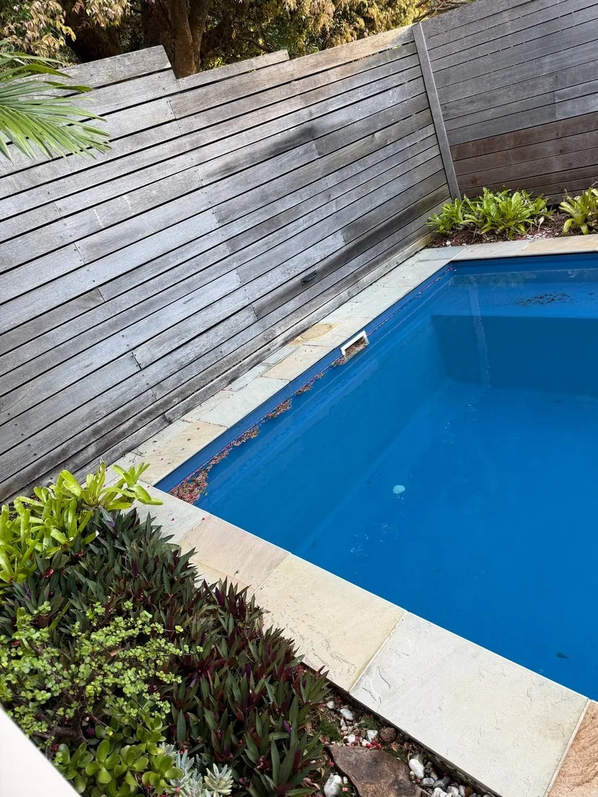 After: sandstone pool coping cleaned back to its natural colour